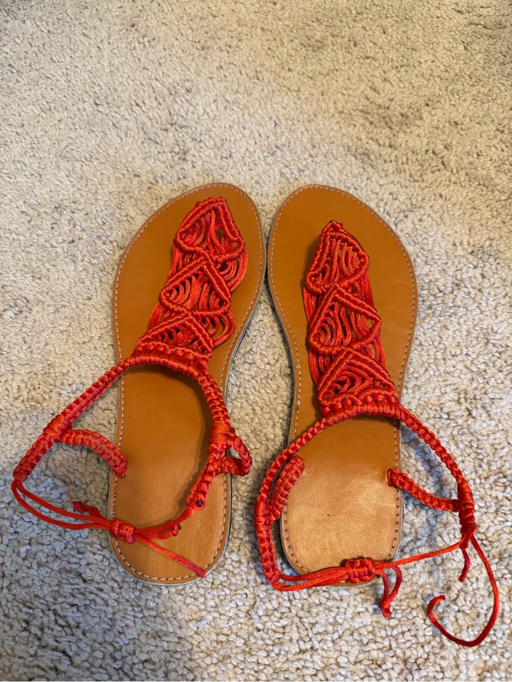 Women’s Red Braided T-Strap Sandals